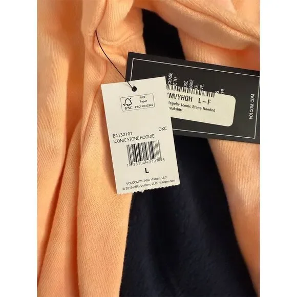 Volcom Women's Orange Iconic Stone Pullover Hoodie Size L *Rare* - Picture 5 of 8